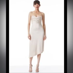 Alice + Olivia Kiyoko Cowl Neck Bustier Midi Dress - Champagne sz 10